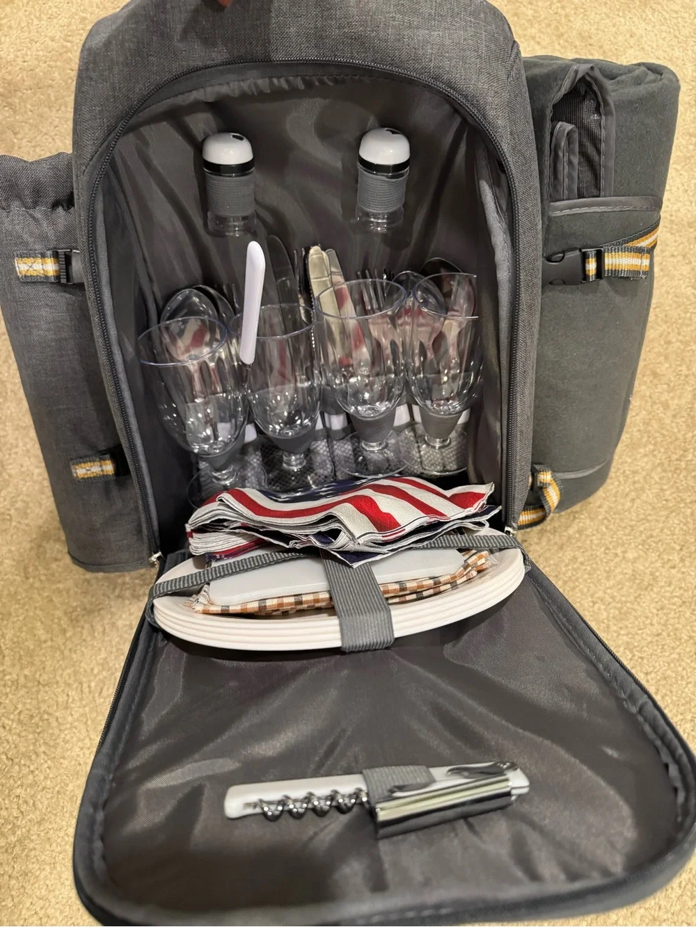 Gray Picnic Kit Backpack with Organizer Pouch